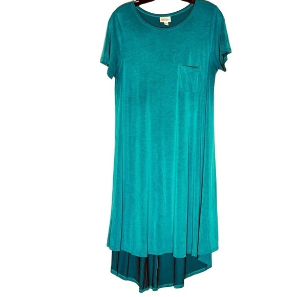 LULAROE Carly Dress High Low Midi Short Sleeve Small Dress Emerald Green - Picture 1 of 9